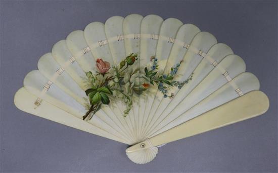 A French painted ivory leaf fan c.1900